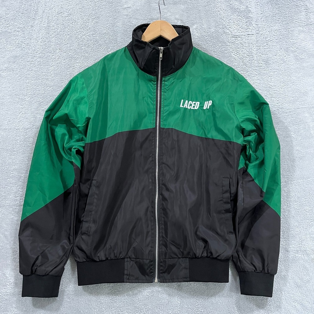 Laced Up By Sneak Gallery Jacket Men's M RARE Windbreaker Y2K‎ Green Black